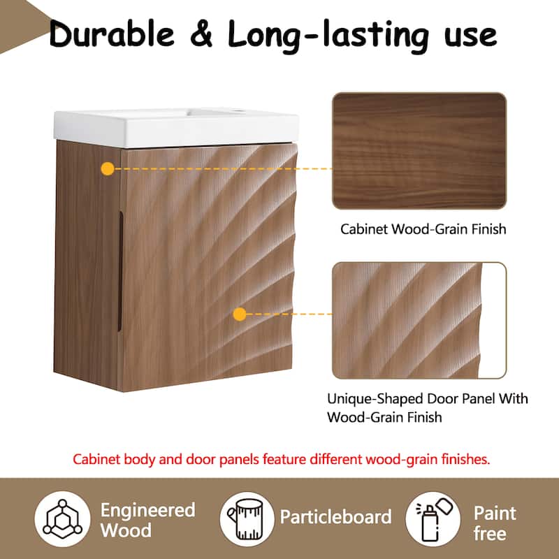 18.5" Wall-Mounted Bathroom Vanity with Resin Sink, Soft Closed Single Door