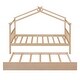 preview thumbnail 6 of 8, Twin Size Wooden House Bed with Trundle Bed & Roof , Natural