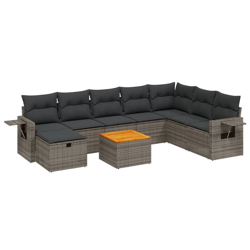 vidaXL Patio Sofa Set with Cushions Outdoor Furniture 9 Piece Poly Rattan