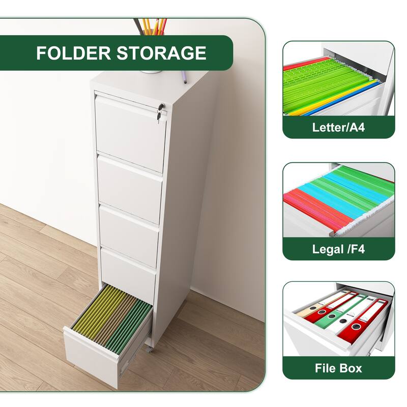 Modern 5-Drawer Vertical Filing Cabinet, Heavy-Duty Storage Unit with Lock and Adjustable Hanging Rod, for Home Office