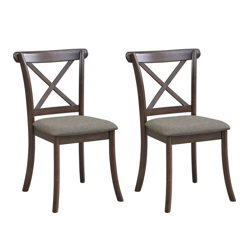 Wooden X Back Dining Chairs Set of 2 Modern Fabric Upholstered Kitchen Side Chairs