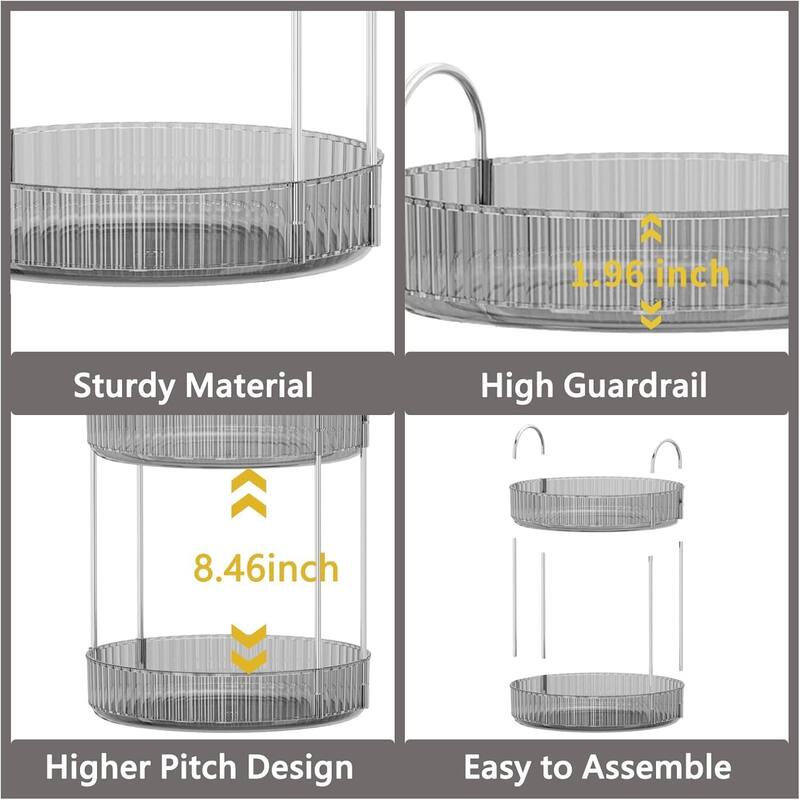 360 Rotating Makeup Organizer for Vanity,2 Tier Large Capacity Cosmetics Skincare Organizers - 9"D x 9"W x 18"H