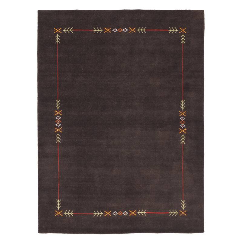 ECARPETGALLERY Hand Loomed Kashkuli Gabbeh Black Wool Rug - 5'0 x 6'11