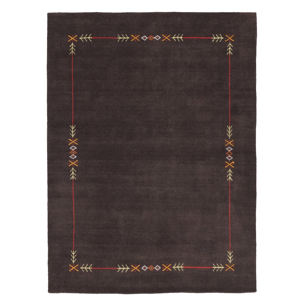 ECARPETGALLERY Hand Loomed Kashkuli Gabbeh Black Wool Rug - 5'0 x 6'11