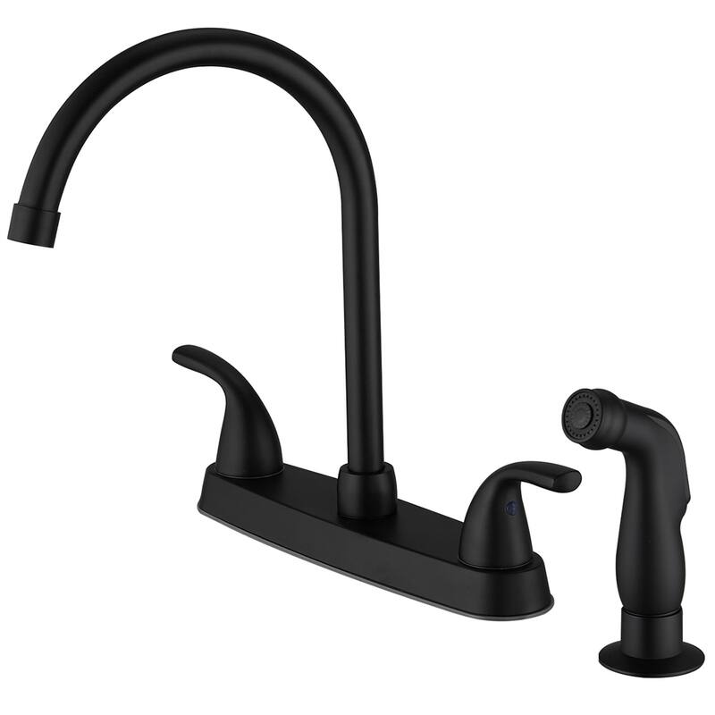 Bridge Kitchen Faucet with Side Sprayer Brass Double Handle Commercial Bridge Kitchen Sink Faucets 4 Holes - Matte Black