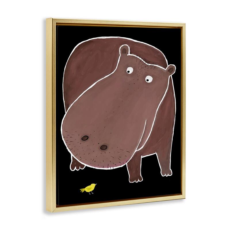 Stupell Hippo & Bird on Black Framed Floater Canvas Wall Art Design By Carla Daly