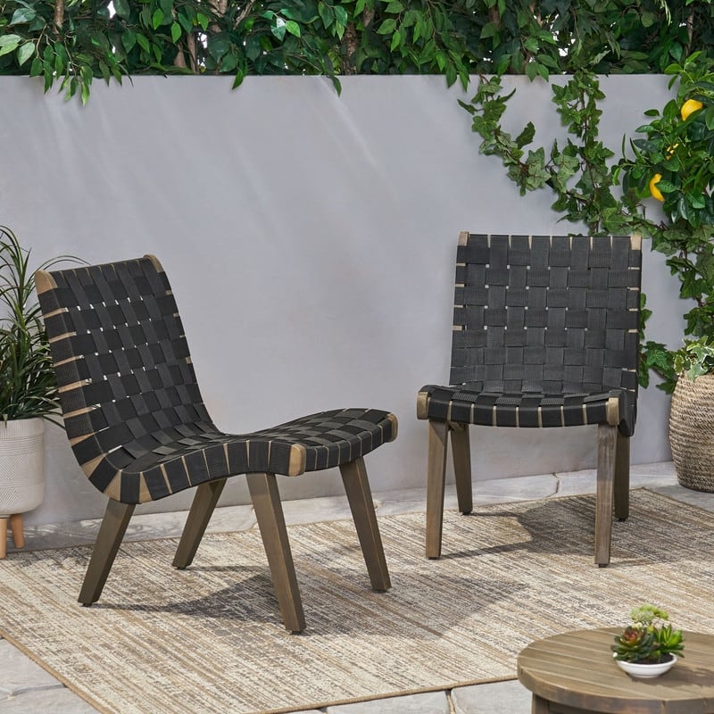 CHARLOTTE Modern Acacia Wood Outdoor Lounge Chair (Set of 2)