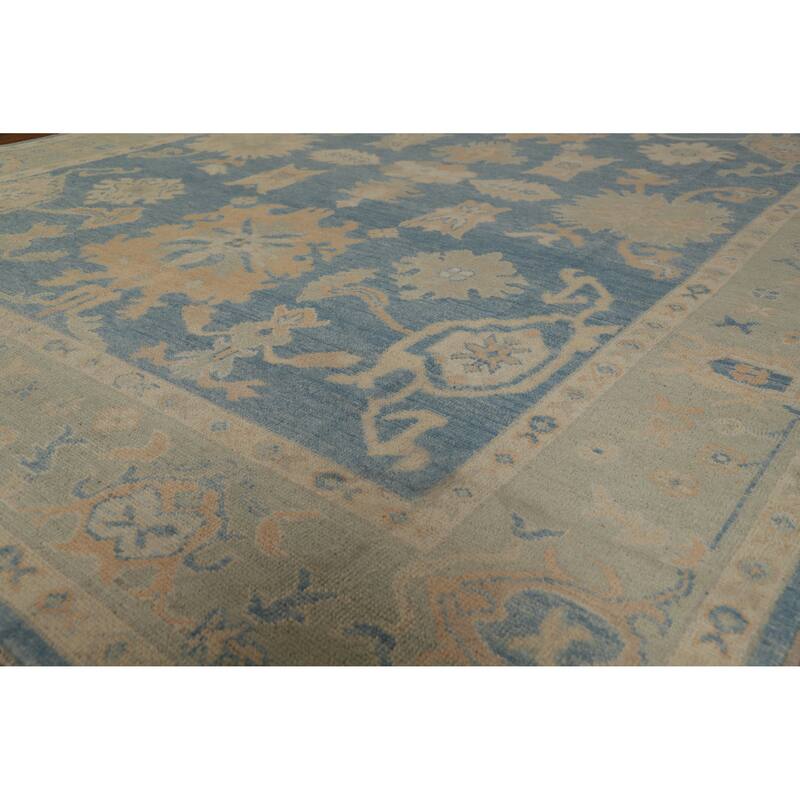 Transitional Blue Oushak Turkish Area Rug Handmade Wool Carpet - 8'0" x 10'0" - 8'0" x 10'0" - Blue