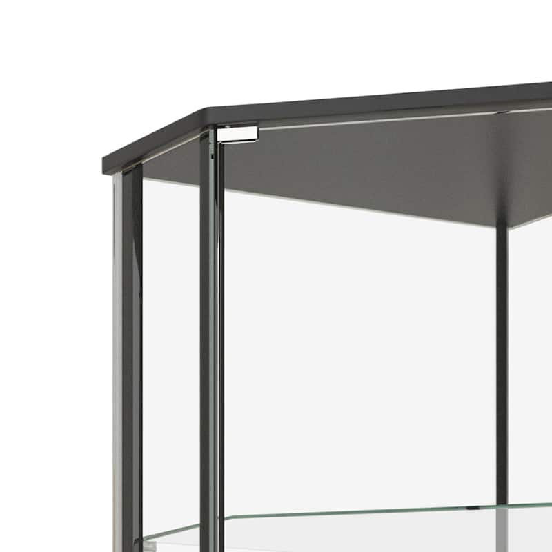 Metal Curio Cabinet with 1 Door and 3 Glass Shelves, Black