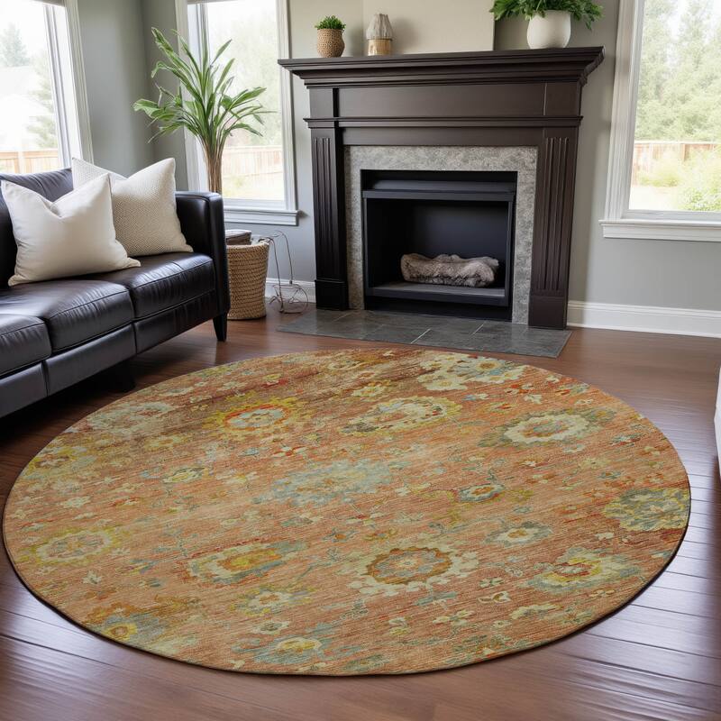 Premium Washable Super Soft Traditional Vintage Mayfield Rug - Coral - 8' x 8'