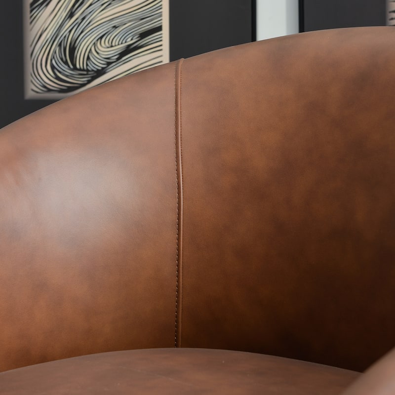 KINWELL 32"W Top Grain Genuine Leather Swivel Barrel Armchair