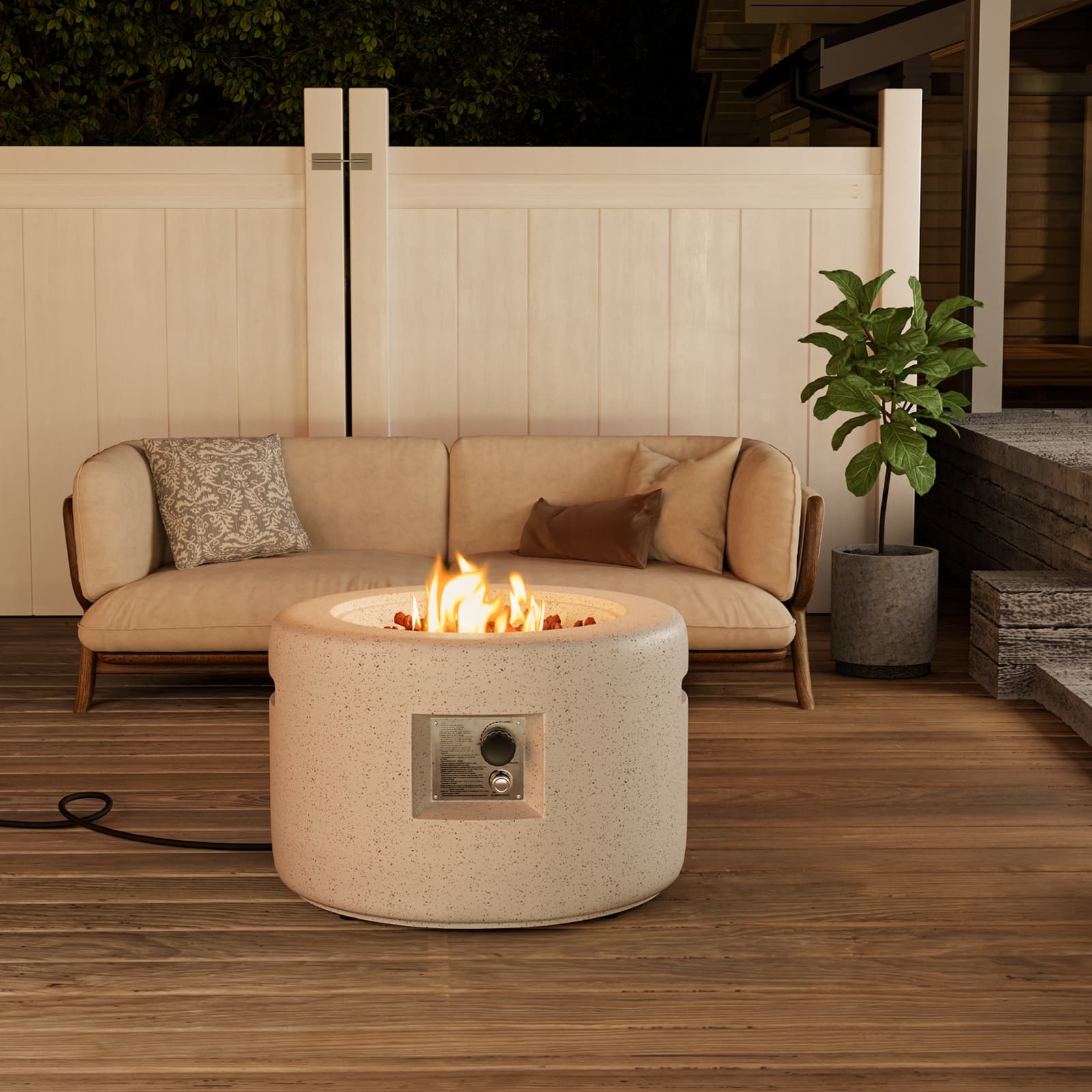 COSIEST Outdoor White Terrazzo Propane Fire Pit Table On Sale Bed