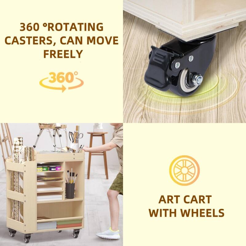 Wooden Art Storage Cart with Wheels - 19.69"D x 12.6"W x 25.6"H