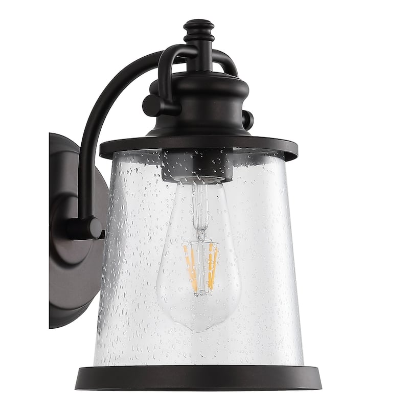 Marais 6.75" Iron/Seeded Glass Vintage Rustic LED Outdoor Lantern, Oil Rubbed Bronze by JONATHAN Y