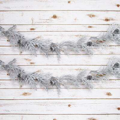 5.25ft Luxury Silver Artificial Cedar Pine Cone Christmas Garland - 64" L x 6" W x 4" DP