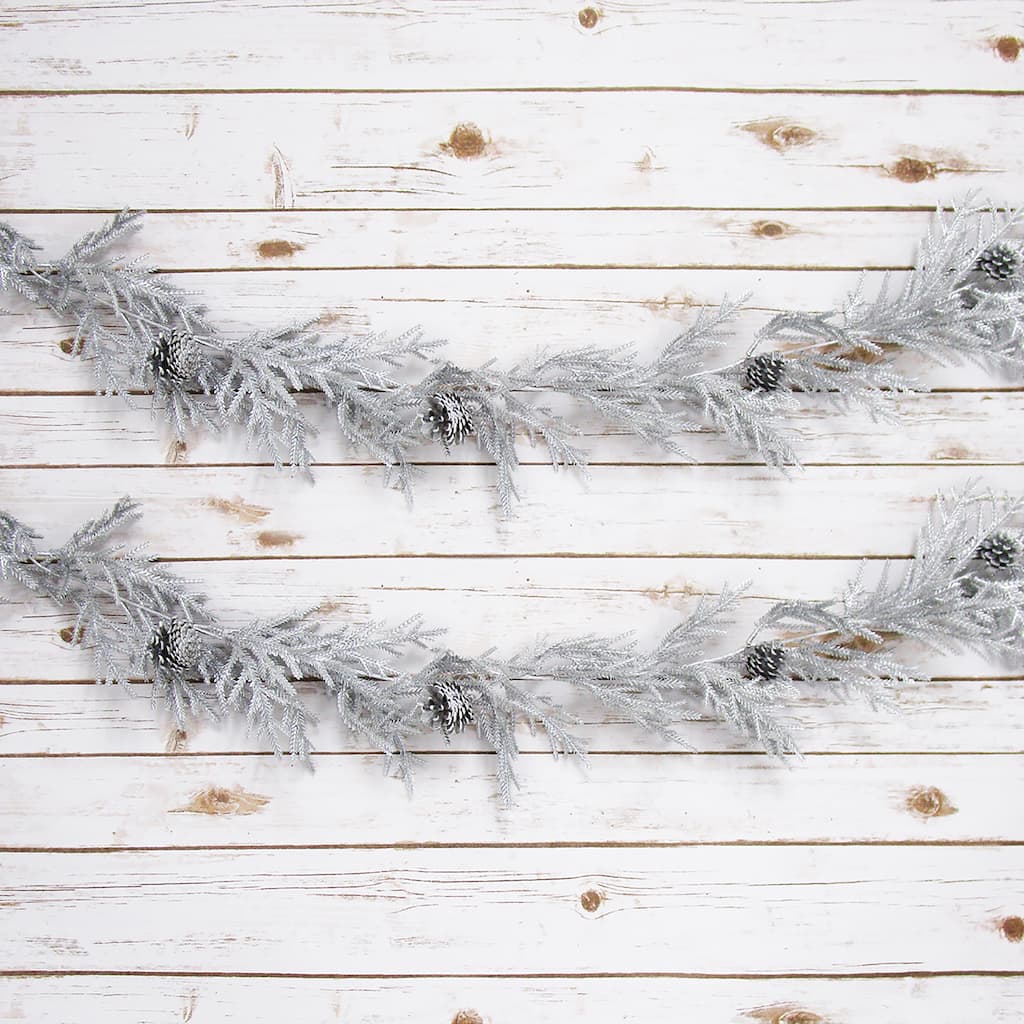 5.25ft Luxury Silver Artificial Cedar Pine Cone Christmas Garland - 64" L x 6" W x 4" DP