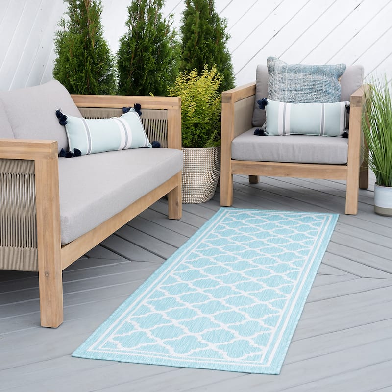 Exo Coastal Geometric Indoor/Outdoor Area Rug - 2'7'' x 9'10'' - Aqua