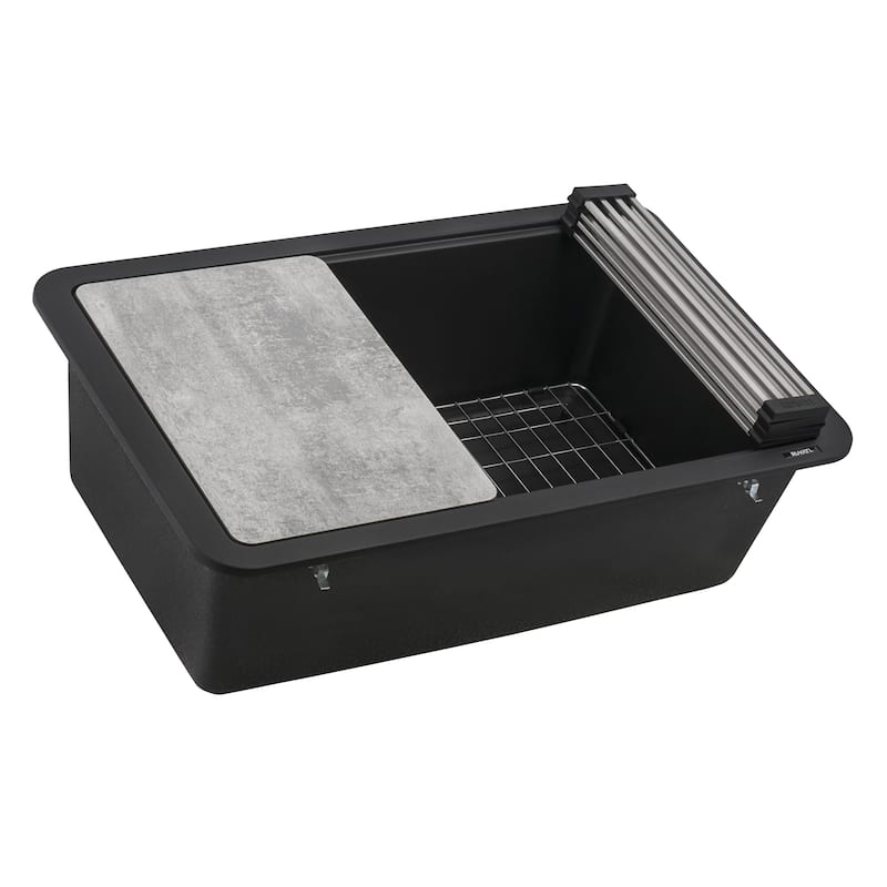 Ruvati 30-inch Granite Composite Workstation Matte Black Dual Mount Kitchen Sink - 29-1/2″ x 18-1/2″