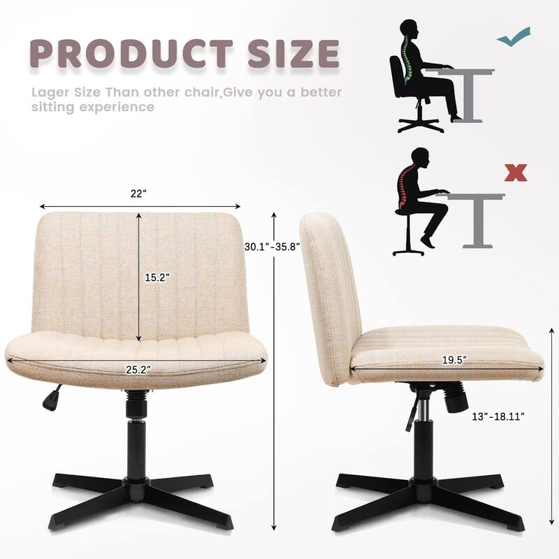 BOSSIN Armless Office Desk Chair No Wheels,Fabric Padded Modern Swivel