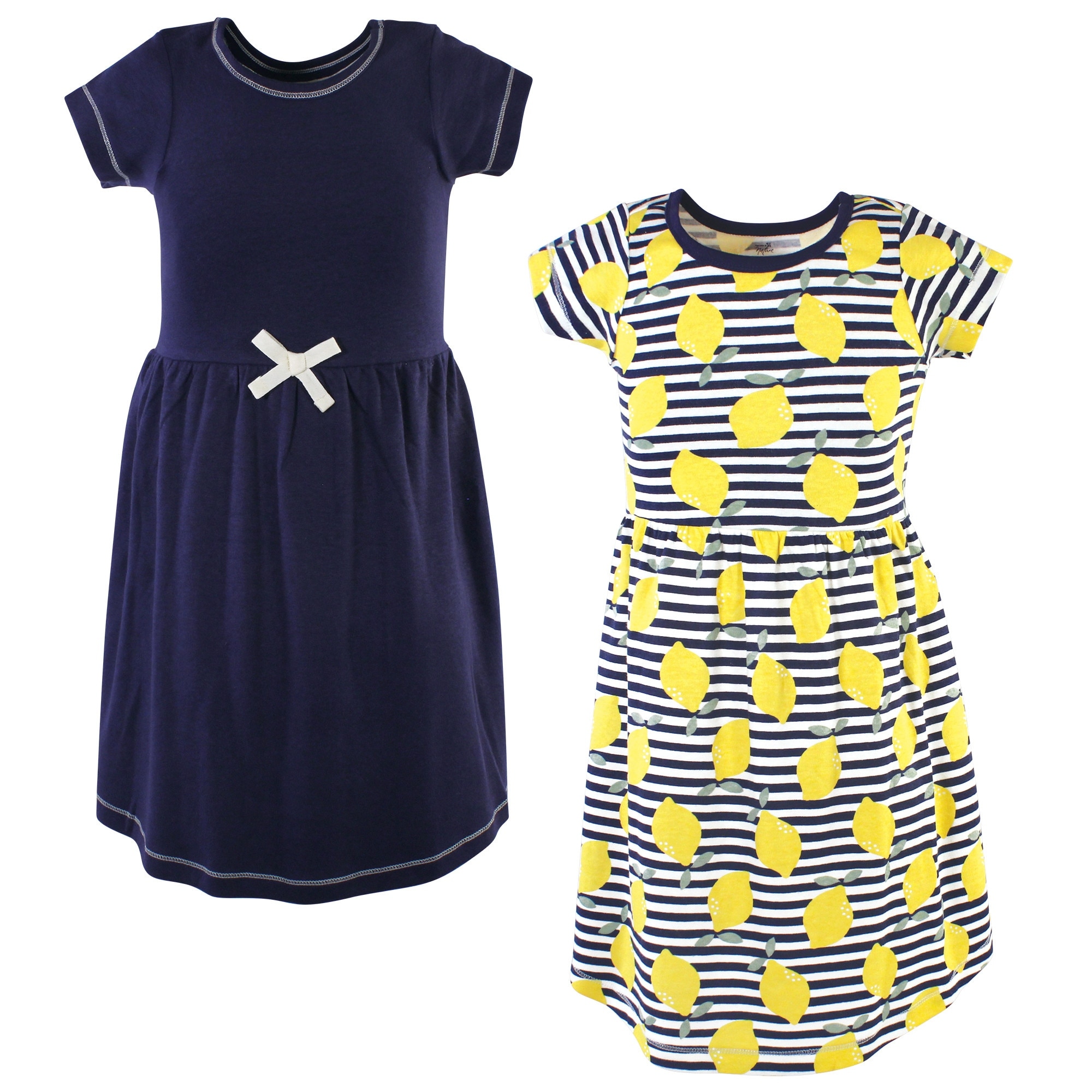 Touched by Nature Baby and Toddler Girl Organic Cotton Short-Sleeve Dresses 2pk, Lemons