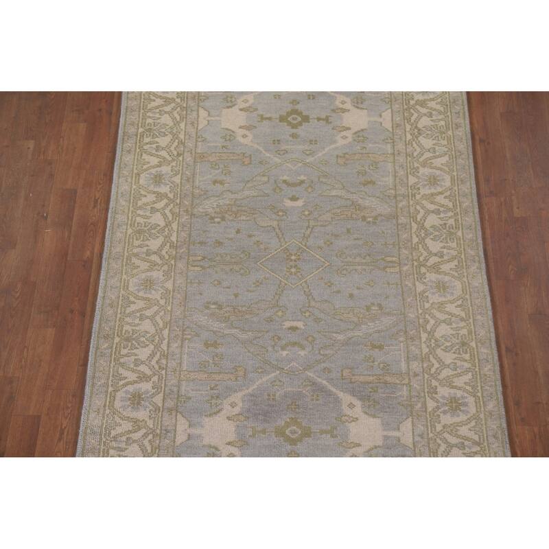 Blue All-Over Oushak Oriental Runner Rug Handmade Wool Carpet - 4'1" x 19'3"