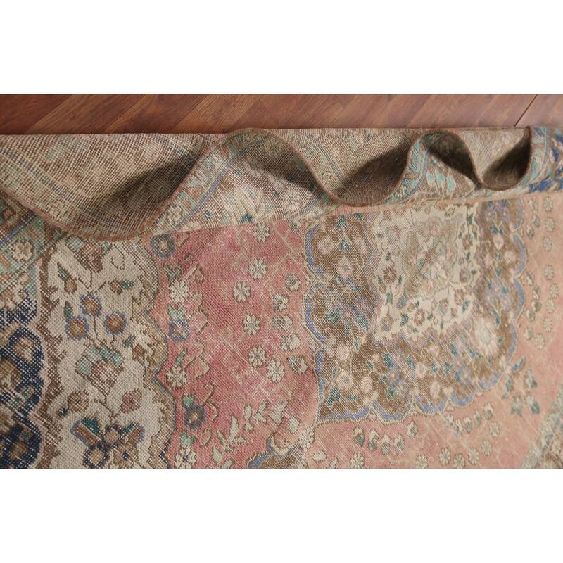 Hand Knotted Oriental 100% Wool Carpet Traditional Medallion Pink Tabriz Area Rug - 9' 8'' X 6' 8''