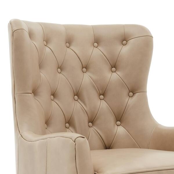 Anthony Top Grain Leather Swivel Rocker Tufted Chair Overstock 31571786 Beige