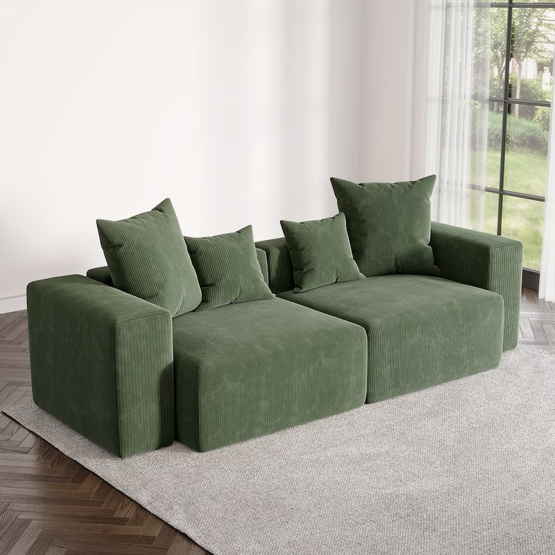 2 Set Oversized Corduroy Sectional Sofa Square Arm