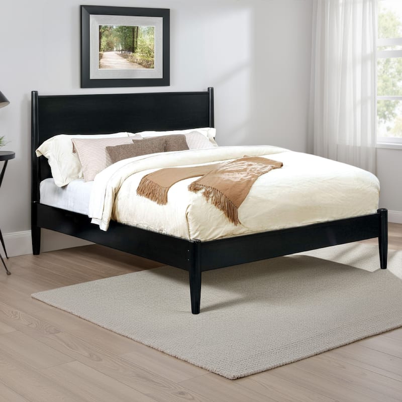 Wooden California King Size Bed with Panel Headboard, Black