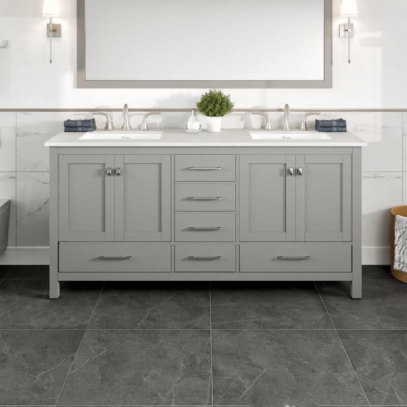 Aberdeen 72"W x 22"D Grey DS Vanity with Carrara Quartz Top