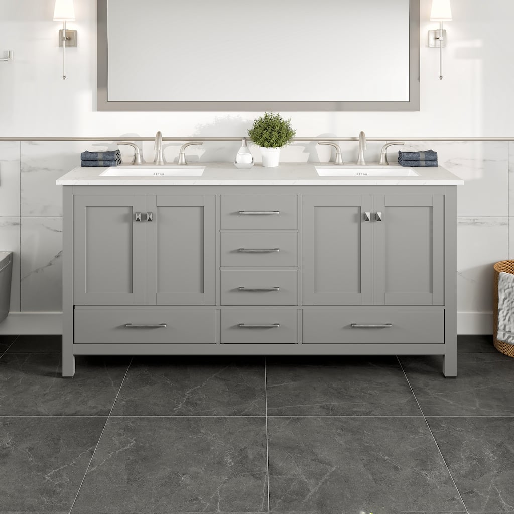 Aberdeen 72"W x 22"D Grey DS Vanity with Carrara Quartz Top