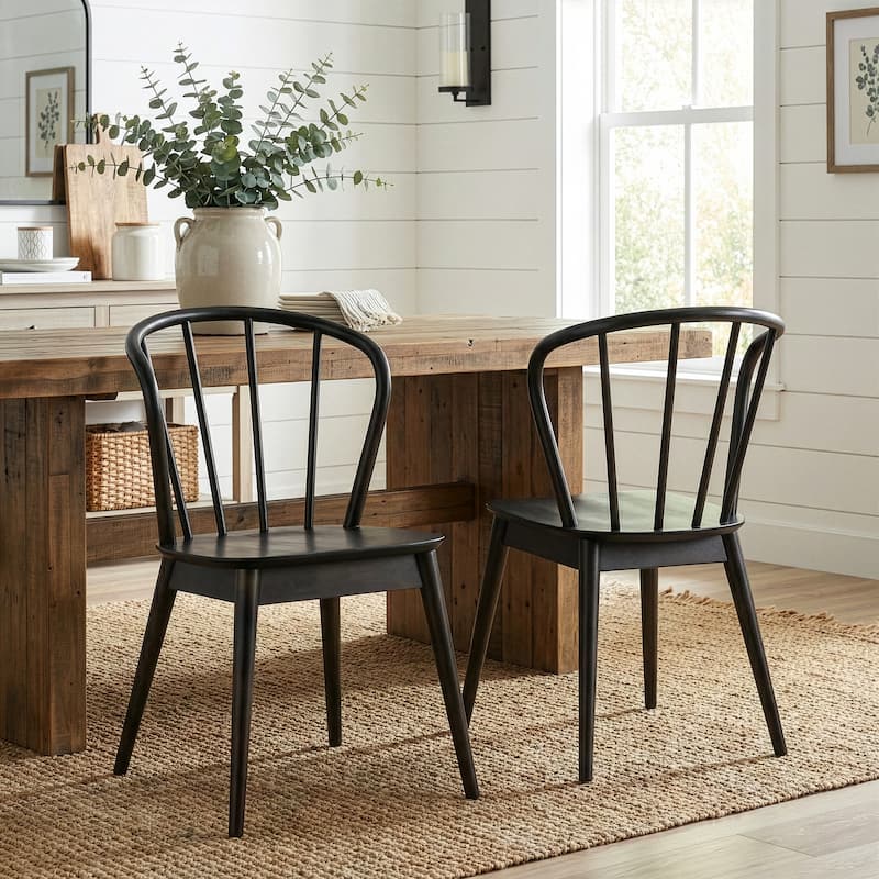 Set of 2 Azure Black Rubberwood Dining Chair with Windsor Back