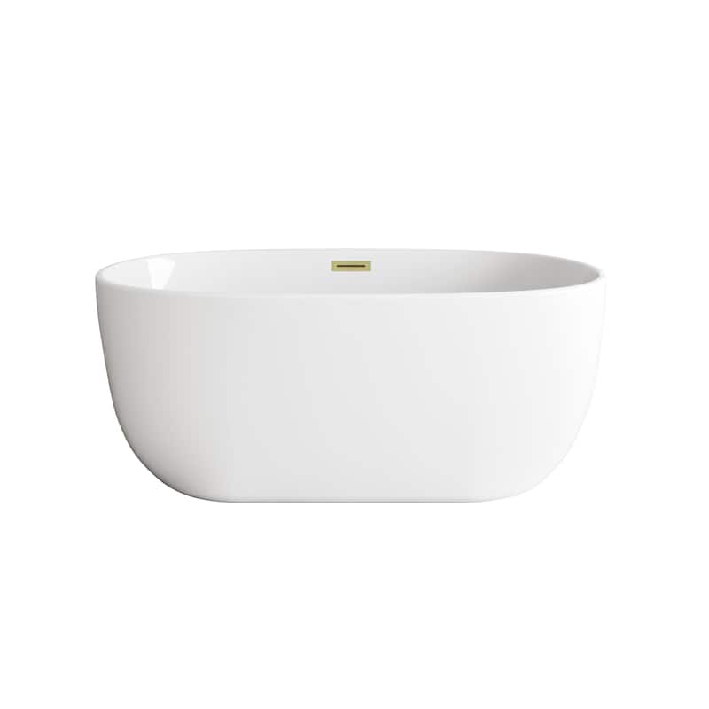Adler Soaking Bathtub in Glossy White - Glossy White with Brushed Gold Trim - 54"