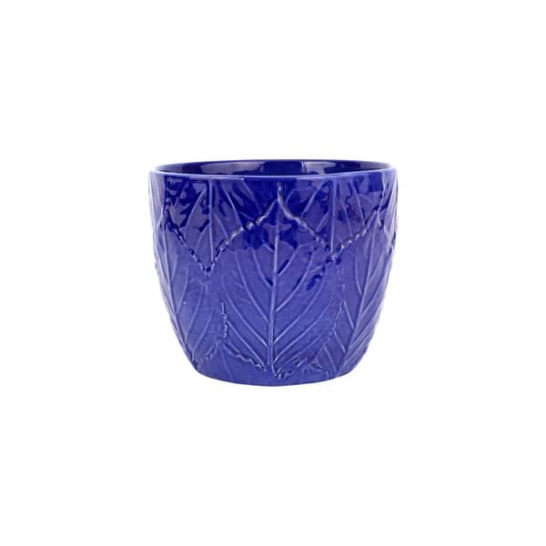 slide 2 of 3, Viva Garden Cobalt Embossed Leaves Cachepot