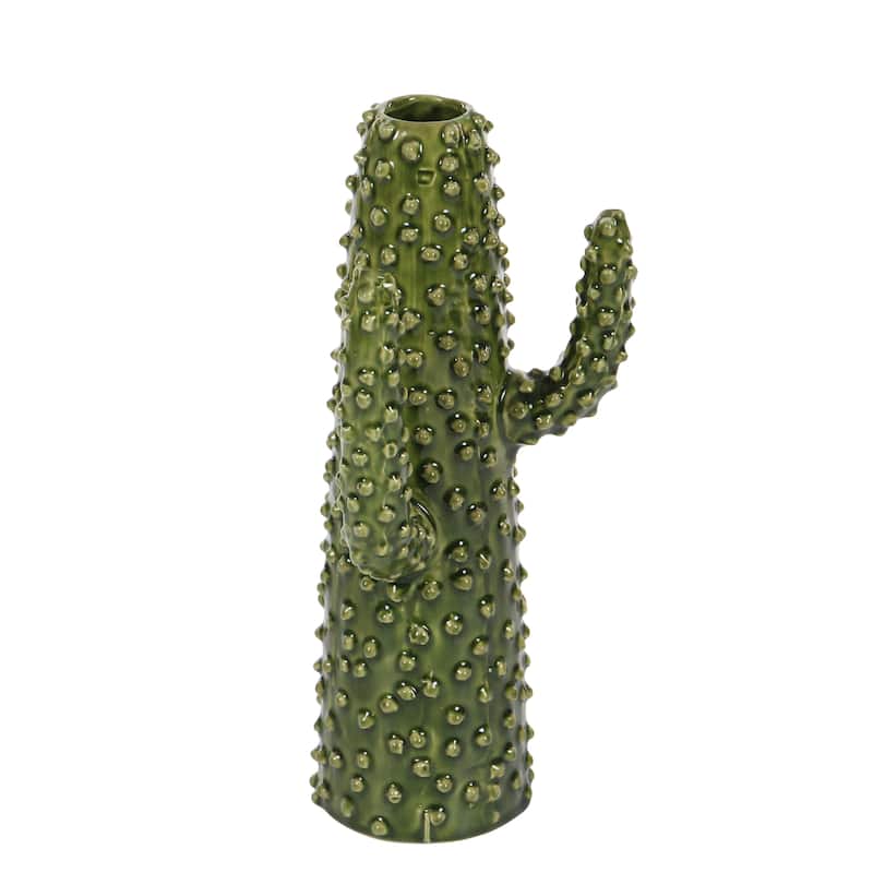 Ceramic Cactus Vase - Green - Roche River Decor - 5"W x 7"L x 13"H