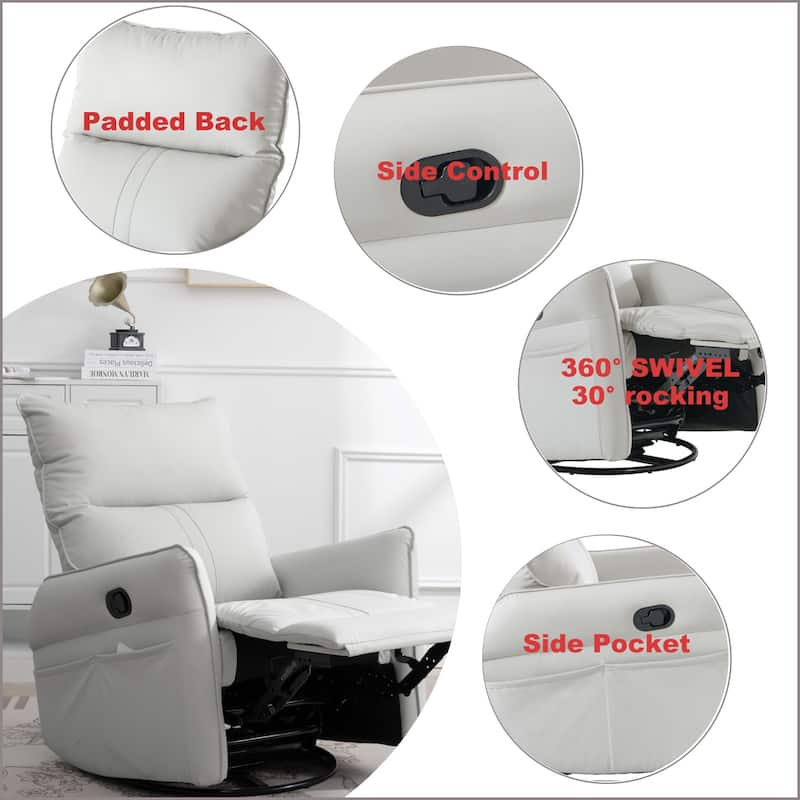 Rocking Recliner Chair,360 Degree Swivel Nursery Rocking Chair,Glider Chair,Modern Small Chair Home Theater Seat,Side Pocket