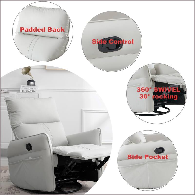 Rocking Swivel Recliner Chair with 360° Rotation and Side Pocket