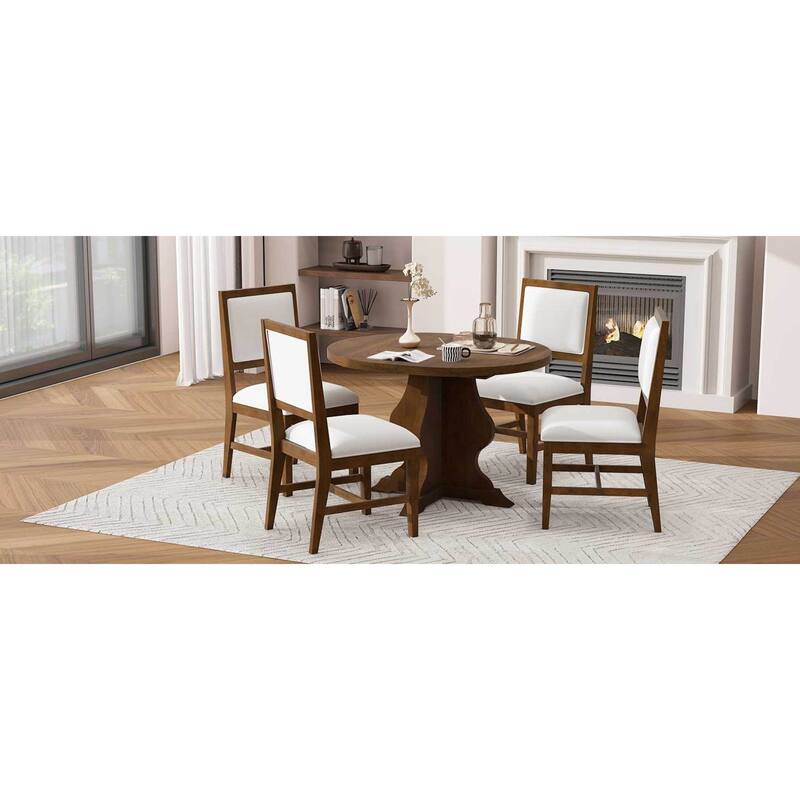 Roomfitters Farmhouse Extendable Dining Table, 4 Upholstered Chairs, 5-Piece Kitchen Furniture