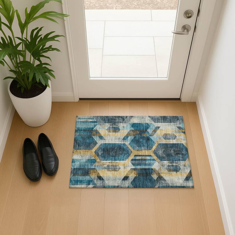 Premium Washable Super Soft Contemporary Glam Mayfield Rug - Teal - 1'8" x 2'6"