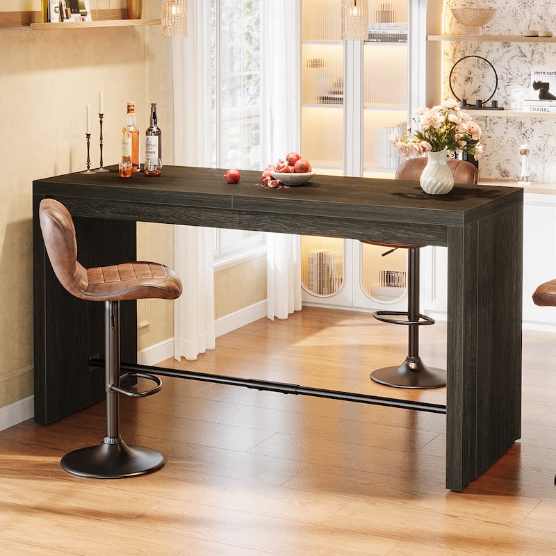 63 Inch Bar Table with Footrest, Black - 63" L x 19.69" W x 35.43" H