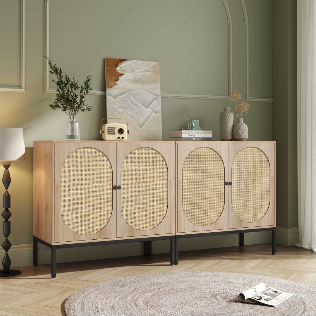 【送料無料】Nature Side Boad W9650 Amazon.com - Sideboard Buffet Cabinet with 2 Natural Rattan