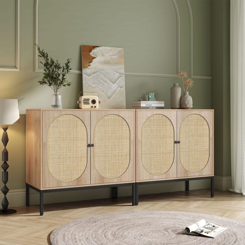 Boho Natural Rattan 31.5" Wide Sideboard (Set of 2)