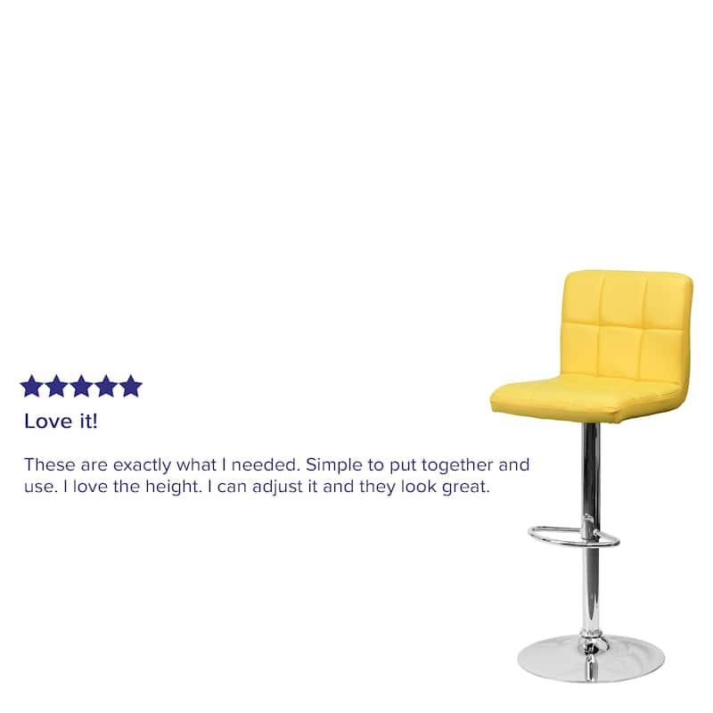 Contemporary Quilted Vinyl Adjustable Height Barstool with Chrome Base