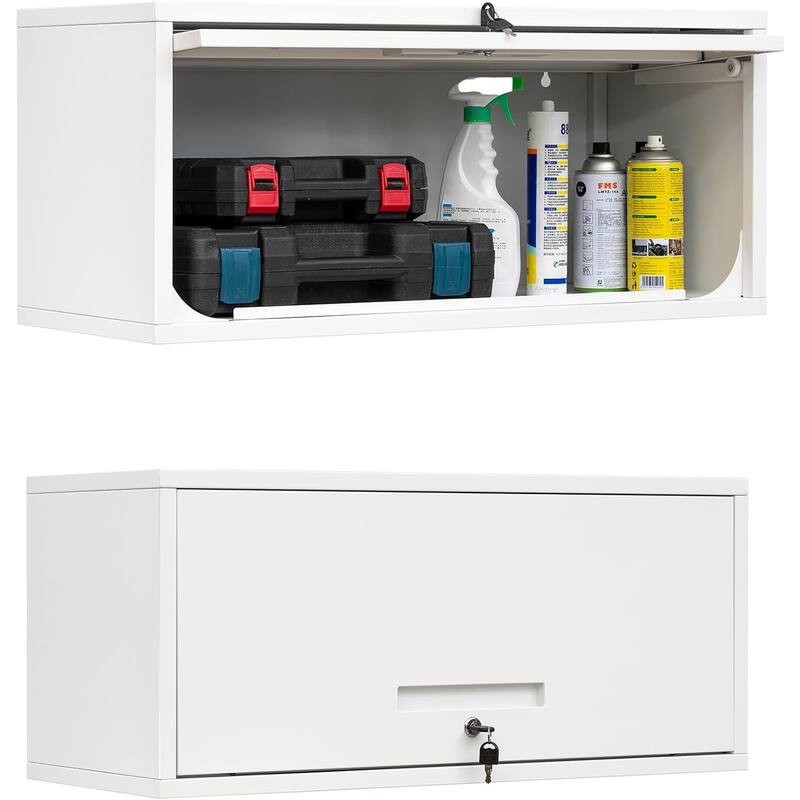 Metal Garage Wall Cabinet with Doors and Shelves, Tool Storage Cabinet for Garage, Kitchen - 21.6"H - White