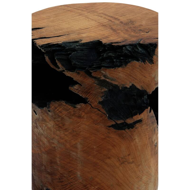 Teak Wood Handmade Live Edge Stump Side End Accent Table with Charred Detailing - Brown - Roche River Decor