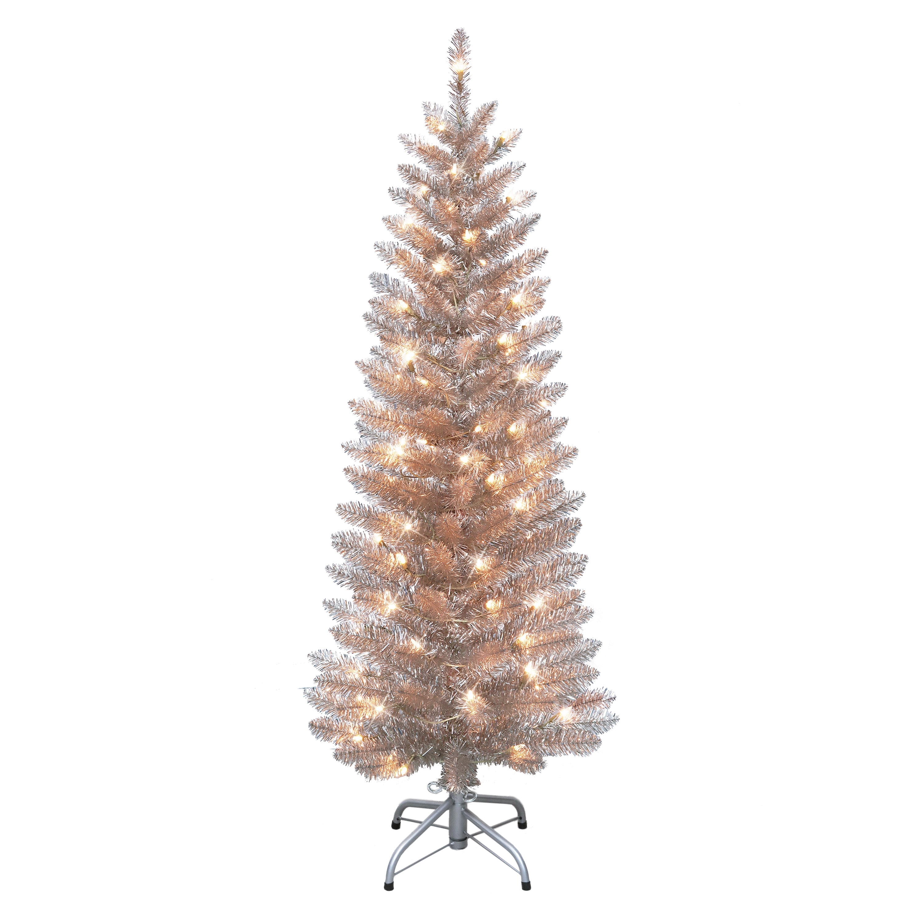 Puleo International 4.5 ft. Pre-Lit Rose Gold Tinsel Artificial