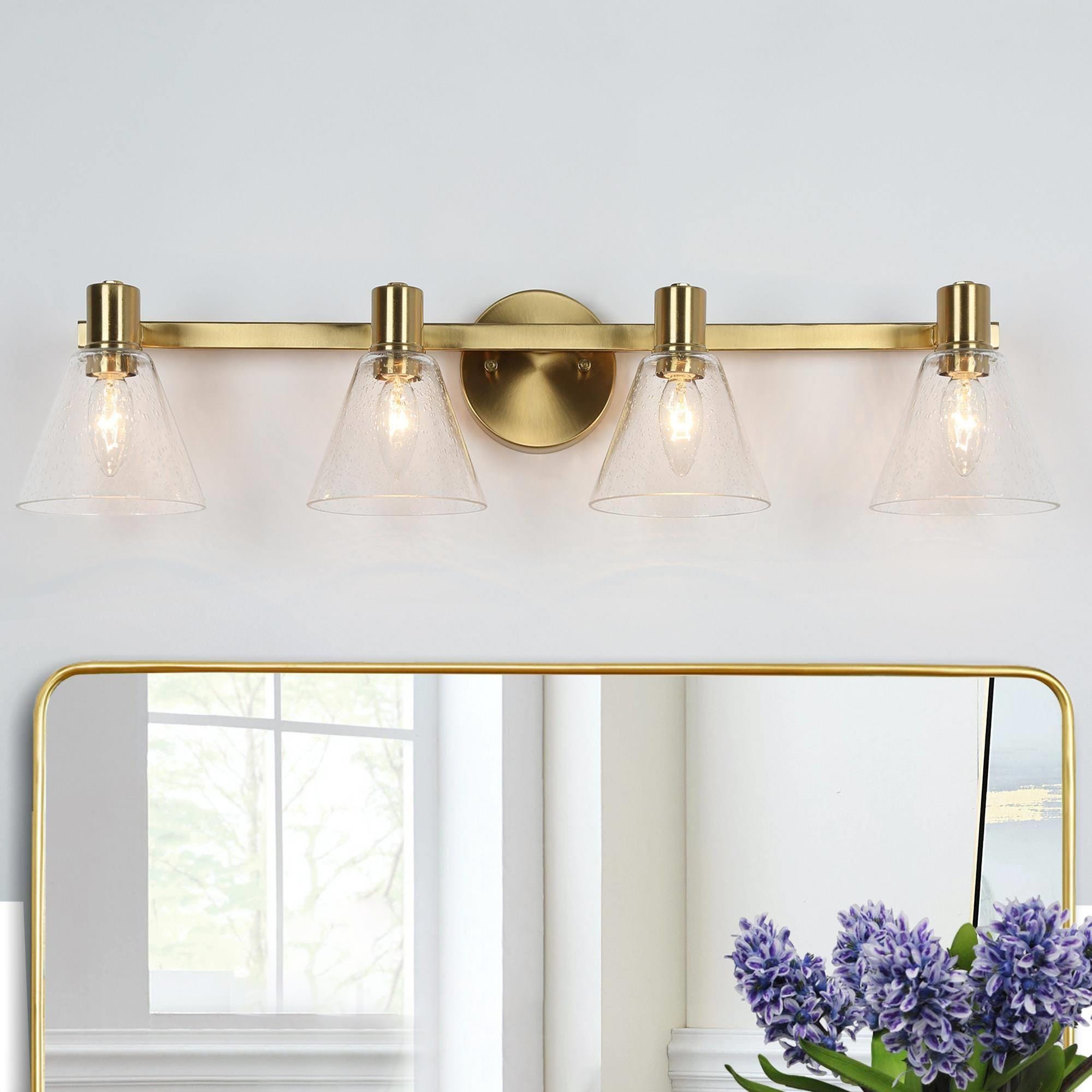 商品画像：Veniya 4-light Modern Glam Gold Bathroom Vanity Light with 1