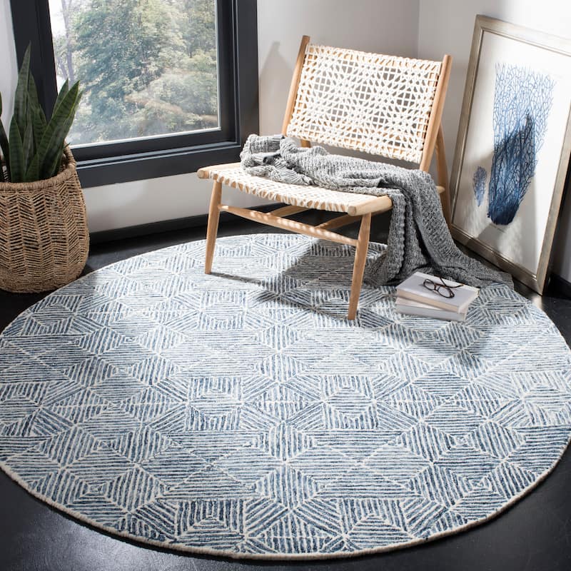 SAFAVIEH Handmade Abstract Harmanna Modern Wool Rug - 8' Round - Blue/Ivory