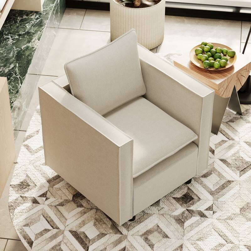 Linen Armchair with Soft Foam Cushion & Modern Frame