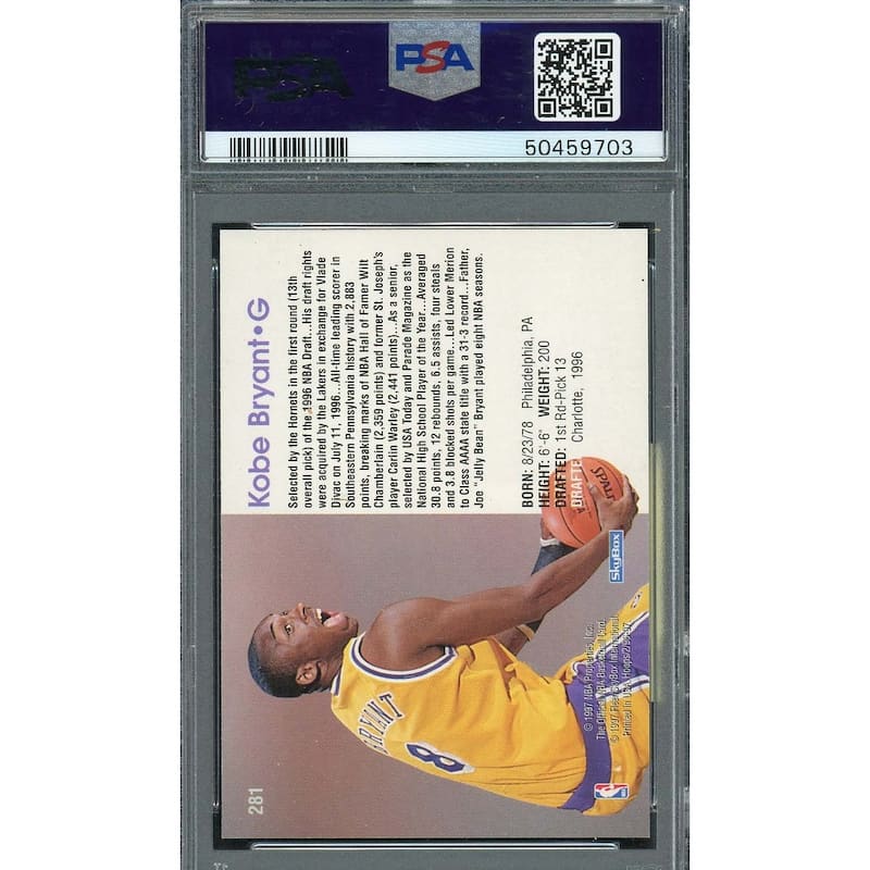 Kobe Bryant 1996 Hoops Rookie Basketball Card RC #281 Graded PSA 9 - 8'6" x 11'6"